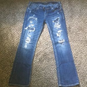 Silver low rise bootcut jeans